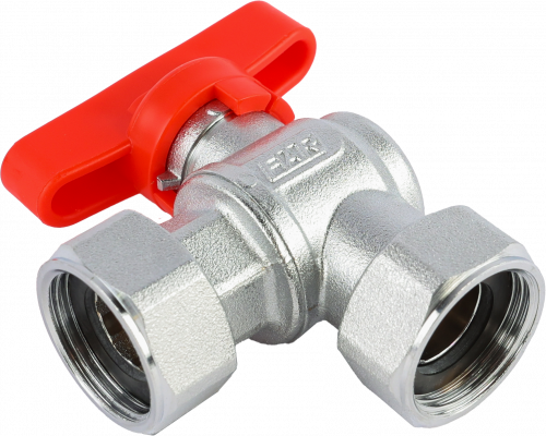 Кран шаровой FAR 3/4", накидные гайки EPDM, угловой, красн. бабочка, хром